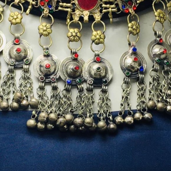 Vintage Choker Necklace, Handcrafted Tribal Collar Choker Necklace With Dangling - Picture 10 of 16